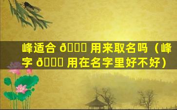 峰适合 🐝 用来取名吗（峰字 🐘 用在名字里好不好）